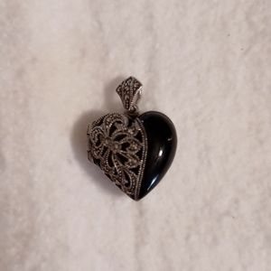 Onyx/Marcasite Sterling Heart Locket